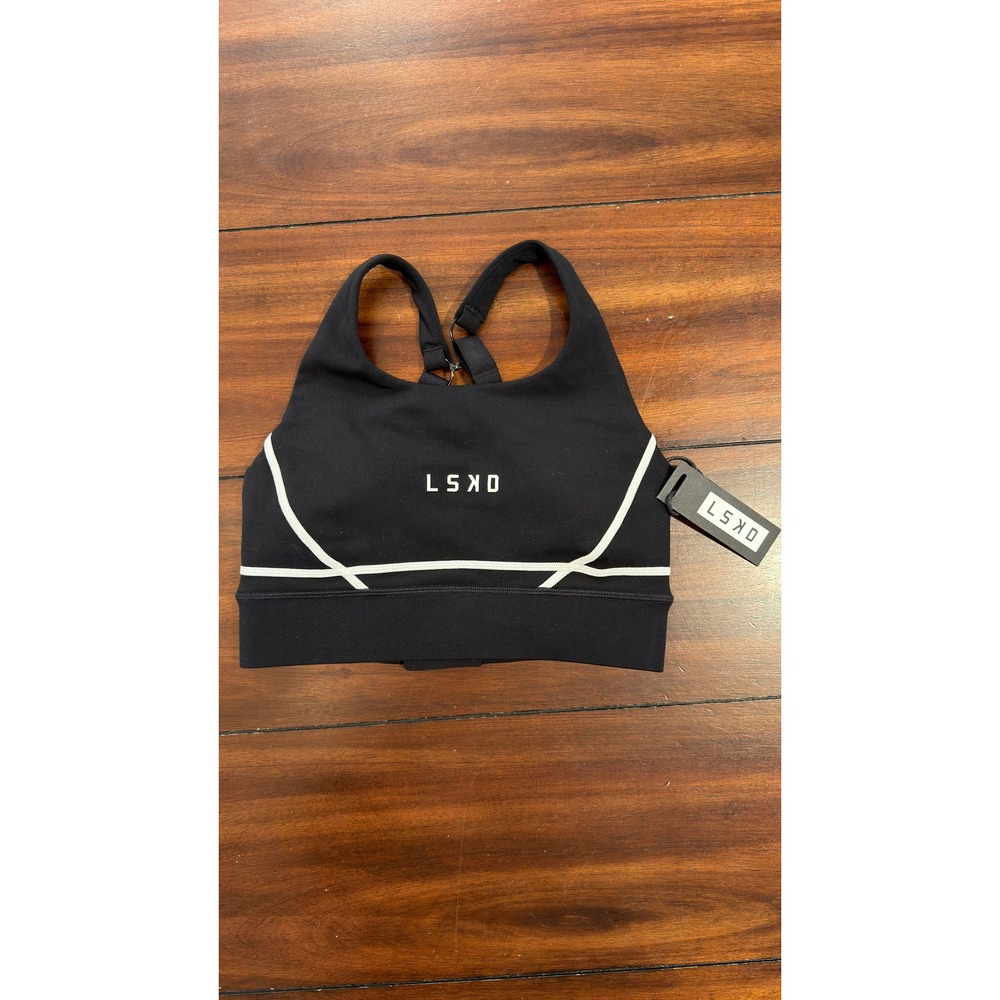 LSKD Pulse Sports Bra Black White Piping WABR00251-Black Women XS NWT NEW - Picture 8 of 16